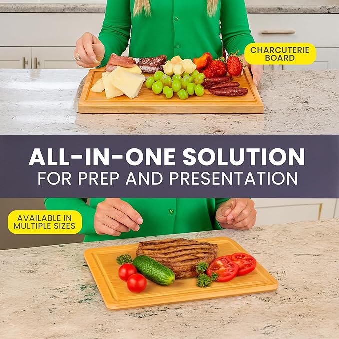 Bamboo Cutting Board – 15 Inch Wood Cutting Boards for Kitchen with Glue-Free Surface™ & Juice Groove – Non-Toxic, FSC-Certified, Durable Wooden Chopping Board - Rectangle