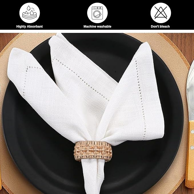 Cloth Dinner Napkins Set of 6 – 100% Cotton White Dinner Napkins 16x16 – Reusable for Easter, Christmas, Weddings, Baby Shower, Parties