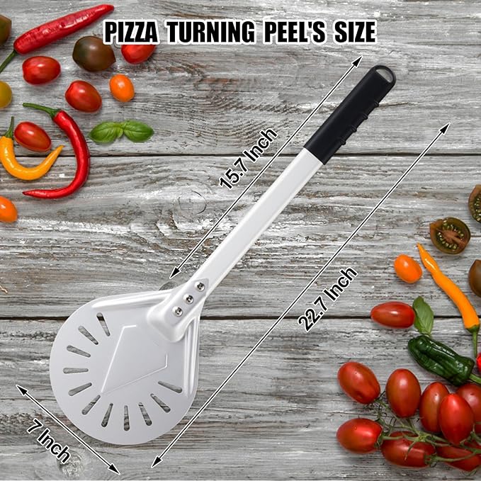 Pizza Turning Peel 7 Inch Round Anodized Aluminum Perforated Pizza Peel Turner With Metal Handle Pizza Paddle Spinner For Outdoor Pizza Oven Accessories