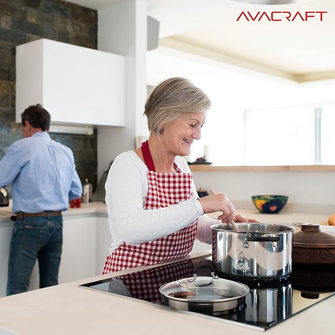 AVACRAFT Stainless Steel Stockpot with Glass Strainer Lid, 6 Quart Stock Pot, Soup & Saucepan Cookware, Side Spouts, Multipurpose, Induction Pan, (5-Ply Capsule Bottom, 6QT)