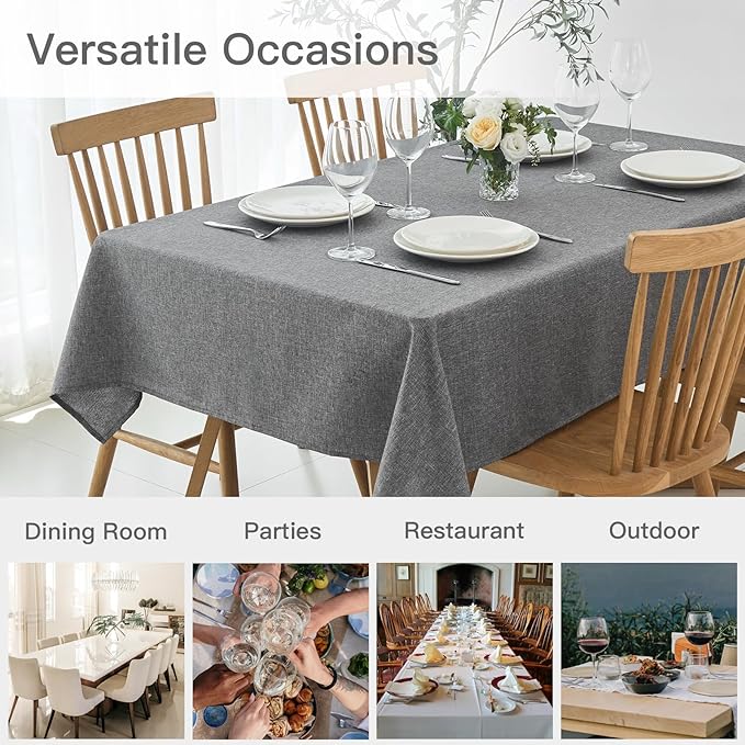 maxmill Linen Textured Rectangular Tablecloth Water Resistant Wrinkle Free Spill-Proof Stain Proof Table Cloth for Dining Room Decoration Banquet Party Wedding Holiday Dinner, 52 x 84 Inch, Dark Grey