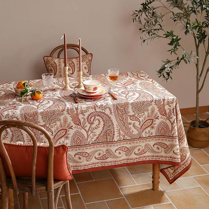 French Tablecloth for Square Tables,Linen Table Cloth with Cashew Pattern,Heavy Durable Table Cover for Dining Thanksgiving Kitchen Decor Party Banquet Christmas,55"*55"