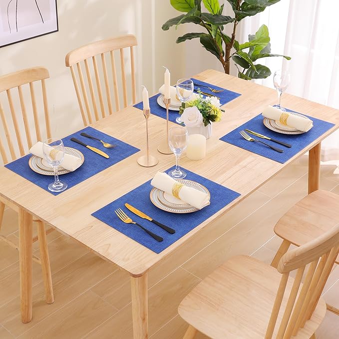 homing Faux Leather Heat Resistant Placemats 6 Packs, Waterproof Wipeable Dining PU Place Mats for Indoor & Outdoor, Easy to Clean, Sea Blue