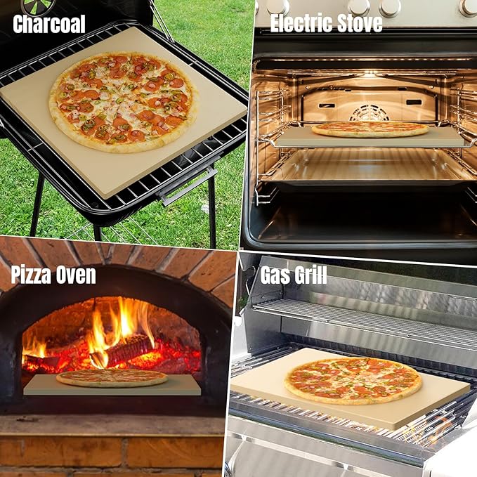Large Pizza Stone 20" x 13.5" for Grill Rectangular Thick (0.67”) Baking Pizza Stone for Oven Heavy Duty Cordierite, Ideal for Baking Pizzas - Includes Scaper