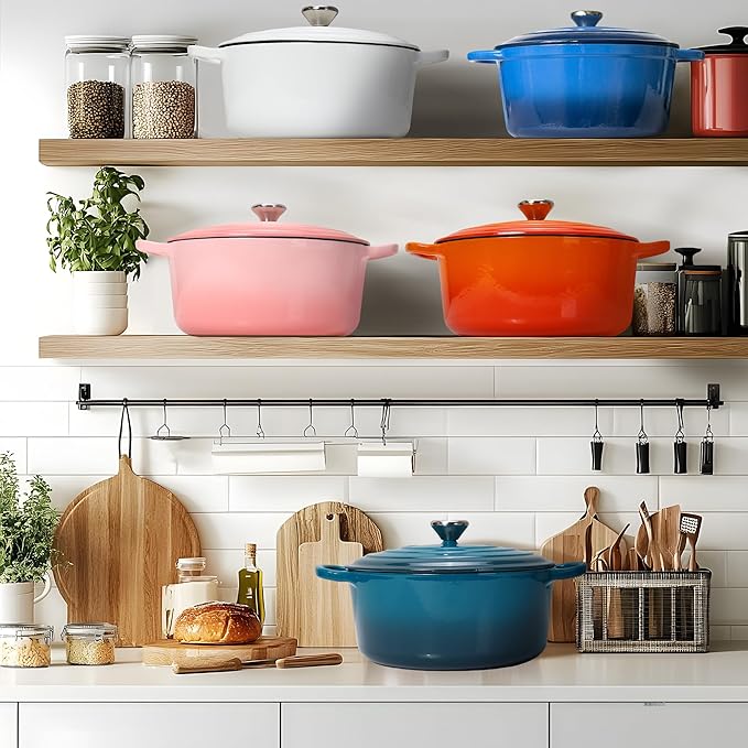 5QT Enameled Cast Iron Bread Oven with Proofing Basket for Bread Baking, Bread Making Supplies Tools,Heavy-Duty Cookware for Braising, Stews, Roasting, Bread Baking (White)