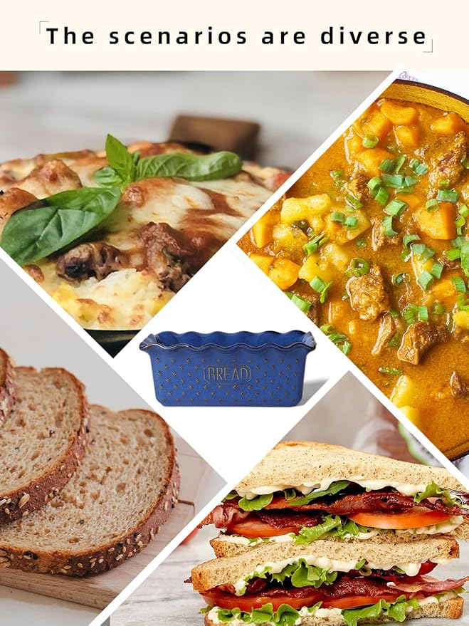 Ceramic Loaf Pan for Baking Bread, 9 x 5 Inch, Nonstick Bread Pans for Cooking, Microwave & Dishwasher Safe, Rectangular Mold (Vintage Blue)