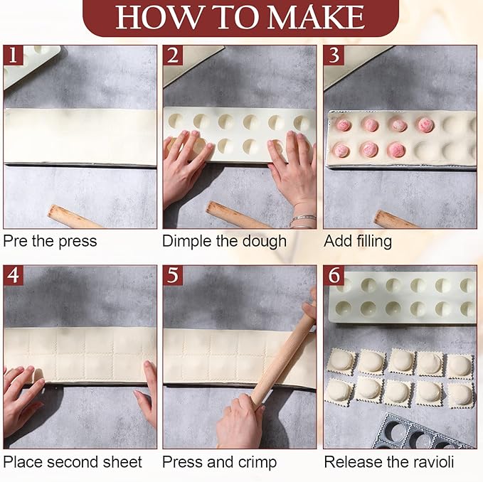 Gerrii 2 Sets Ravioli Mold Extra Large Ravioli Maker Press 12 Holes 1.5 Inch Round Russian Dumplings Making Kit Square Double Dumplings Cutter Pastry Wheel Cutter Pasta Tools for Kitchen