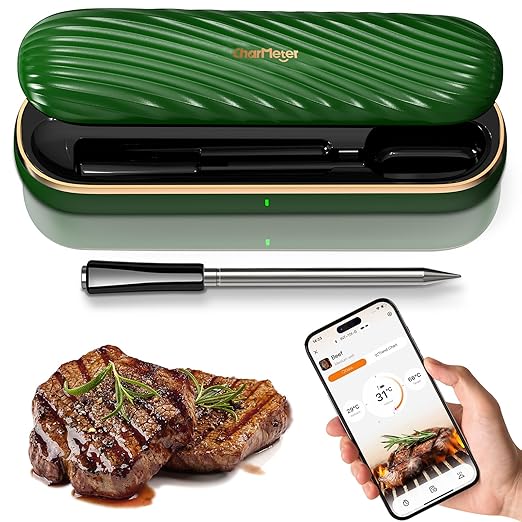 Meat Thermometer Digital Wireless, Bluetooth Smart Meat Thermometer with APP 500FT Remote for Grilling and Smoker,Portable Cooking Temperature Probe for Oven, Outside Grill and BBQ | IP67 Waterproof