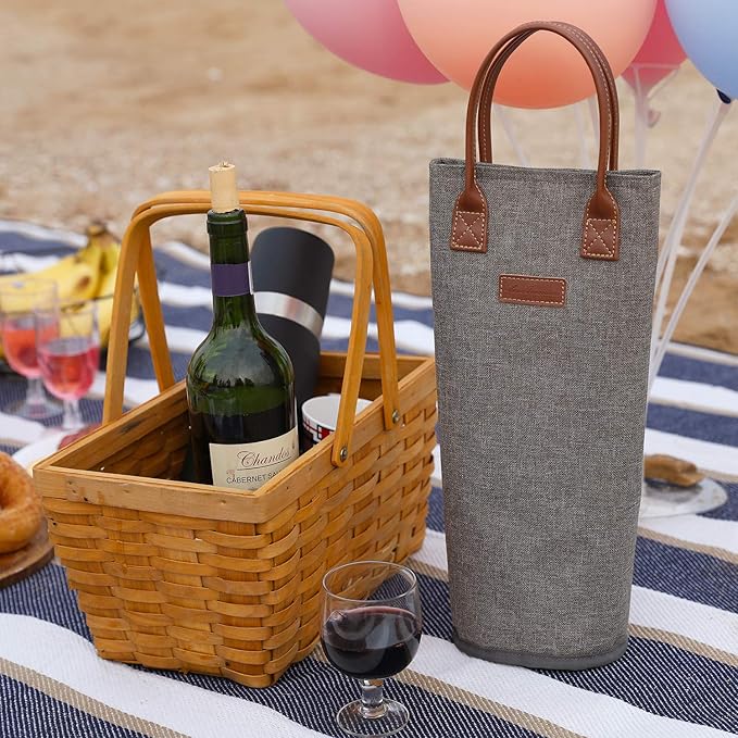 Zormy Single Bottle Insulated Wine Tote, Brushed Khaki Padded Cooler