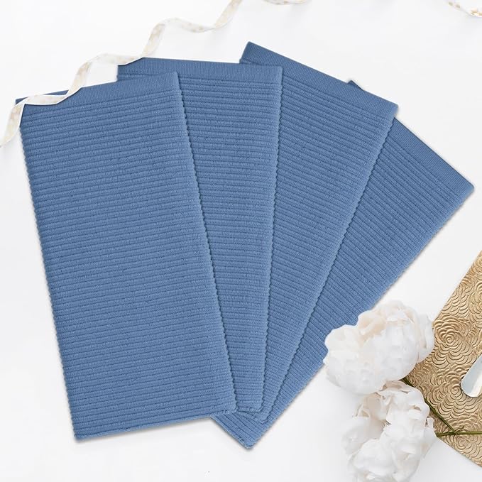 Homaxy Premium Kitchen Towels (18"x 28", 6 Pack), Large 100% Cotton Kitchen Hand Towels, Ultra Absorbent Ribbed Terry Tea Towels Set with Hanging Loop, Navy Blue