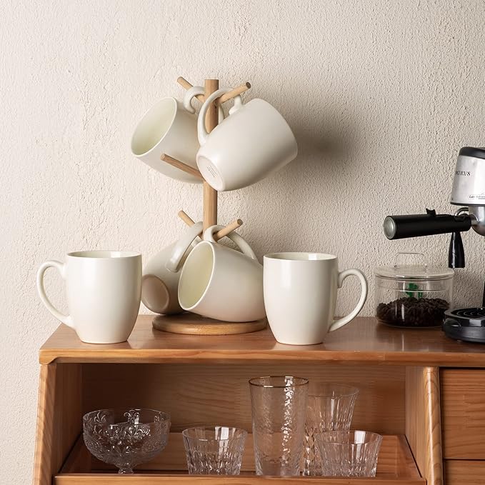 AmorArc 16oz Coffee Mugs Set of 6, Large Ceramic Coffee Mugs for Man, Woman, Dad, Mom, Modern Coffee Mugs with Handle for Tea/Latte/Cappuccino/Cocoa. Dishwasher&Microwave Safe, Light Beige