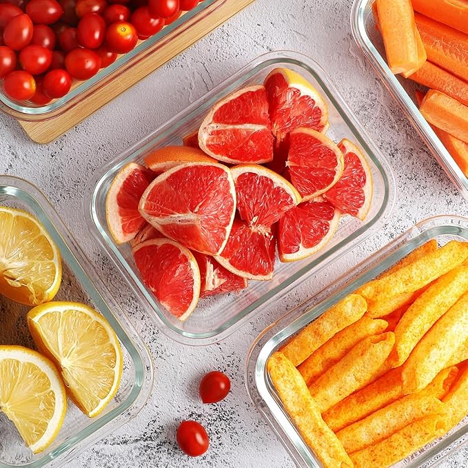 8 Pack 36oz Large Glass Meal Prep Containers with lids, Glass Food Storage Containers with Leak Proof Snap Lock Lids , Airtight Bento lunch Boxes, Kitchen Storage, Oven and Dishwasher Safe-Light Blue