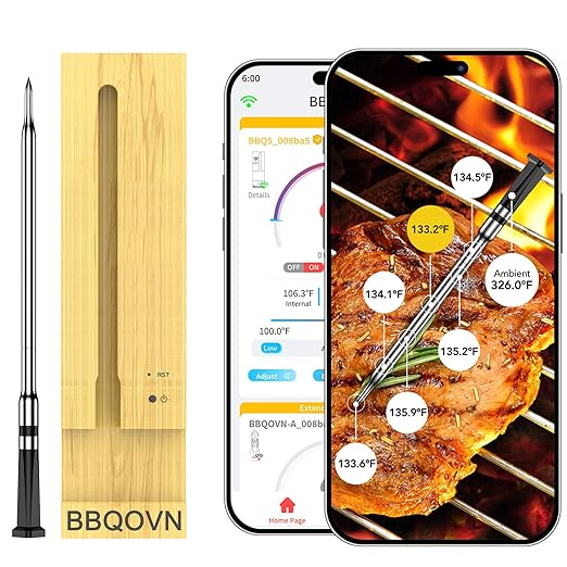 WiFi Sub-1G Wireless Meat Thermometer Unlimited Range, Check Temp Anywhere,7 NIST Certified Sensors with Ambient Temp, Monitor for BBQ, Grill, Oven, Smoker, Air Fryer (Violet)
