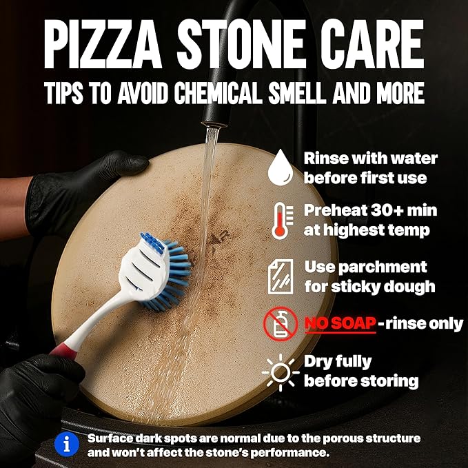 KitchenStar 14-inch Pizza Stone for Oven and BBQ Grill with Handles, Round, 5/8" Thick - Natural Cordierite, 1800 °F Resistant, Baking Stone Set with Stainless Steel Rack & Plastic Scraper Tool