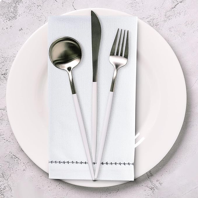 Urban Villa Cloth Napkin Set of 12 Hemstitch White Black 20x20 Inches Premium Soft Cotton Highly Absorbent Reusable & Washable Dinner Table Napkins for Home and Weddings