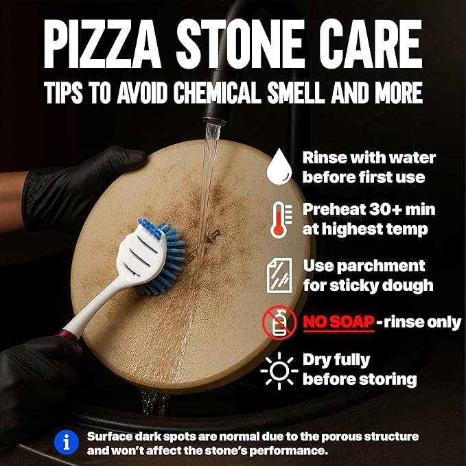 KitchenStar 12-inch Pizza Stone for Oven and BBQ Grill with Handles, Round, 5/8" Thick - Natural Cordierite, 1800 °F Resistant, Baking Stone Set with Stainless Steel Rack & Plastic Scraper Tool