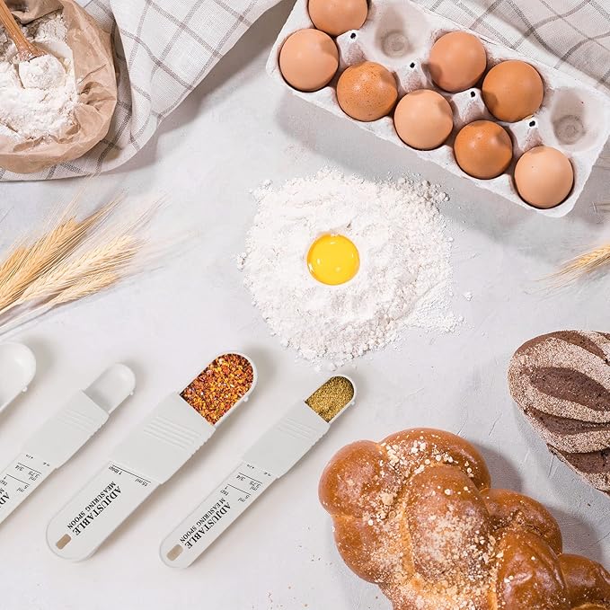 6 Pcs Adjustable Measuring Spoon Plastic Tablespoon and Teaspoon Set Baking Cooking Spoon Set for Chef Measuring Metering Kitchen Dry Liquid Ingredients Powder, 2 Sizes(White)