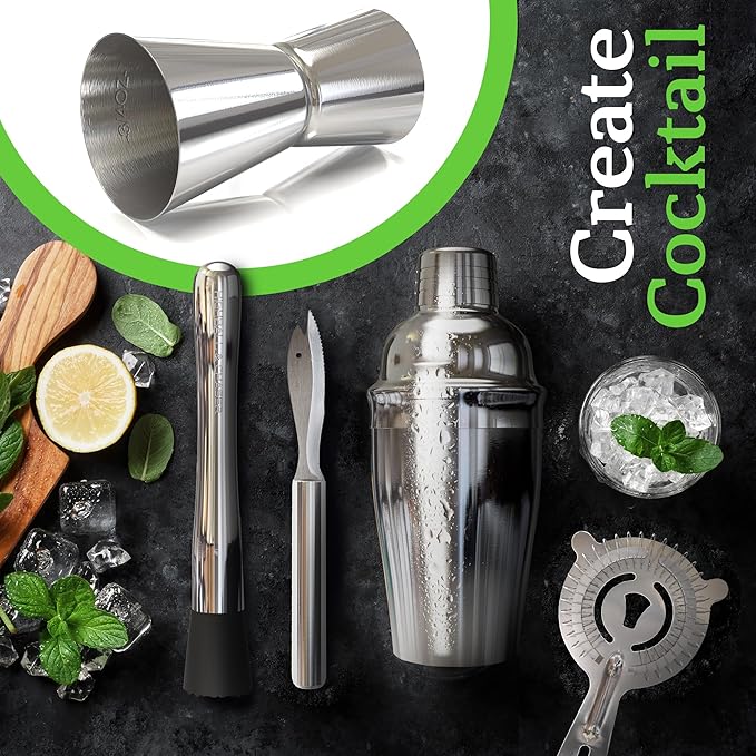Highball & Chaser Cocktail Shaker Set: Bartender Kit for Home Bar Mixology Cocktail Bar Set Plus E-Book with 30 Recipes (Silver)