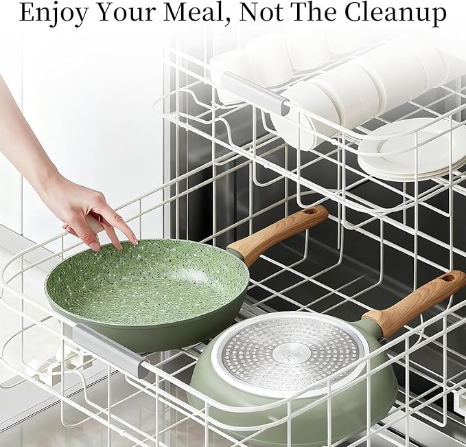 3-Piece Nonstick Cookware Set, 8.5 Inch Frying Pan & 2 Pots with Lids | PFAS & PFOA Free Non-Toxic Coating | Induction Compatible, Dishwasher Safe | Pots and Pans Set for Beginner Kitchen