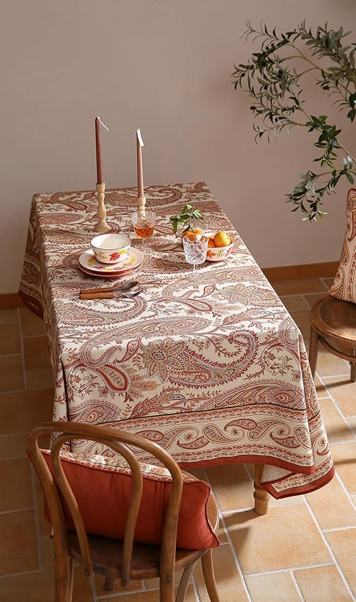 French Tablecloth for Rectangular Tables,Linen Table Cloth with Cashew Pattern,Heavy Durable Table Cover for Dining Thanksgiving Kitchen Decor Party Banquet Christmas,63"*102"