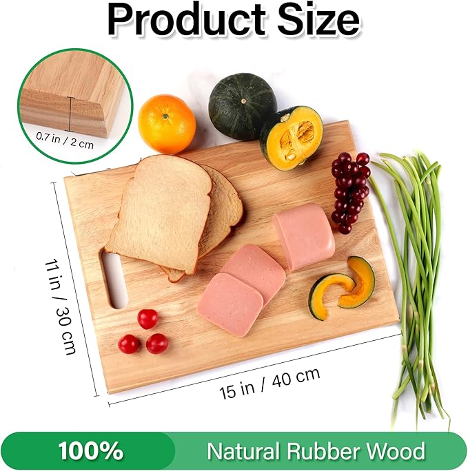 Wood Cutting Board for Kitchen with Built-in Stand, 40 x 30 cm Wooden Chopping Board Charcuterie Board for Cheese, Meat, Vegetables, Bread