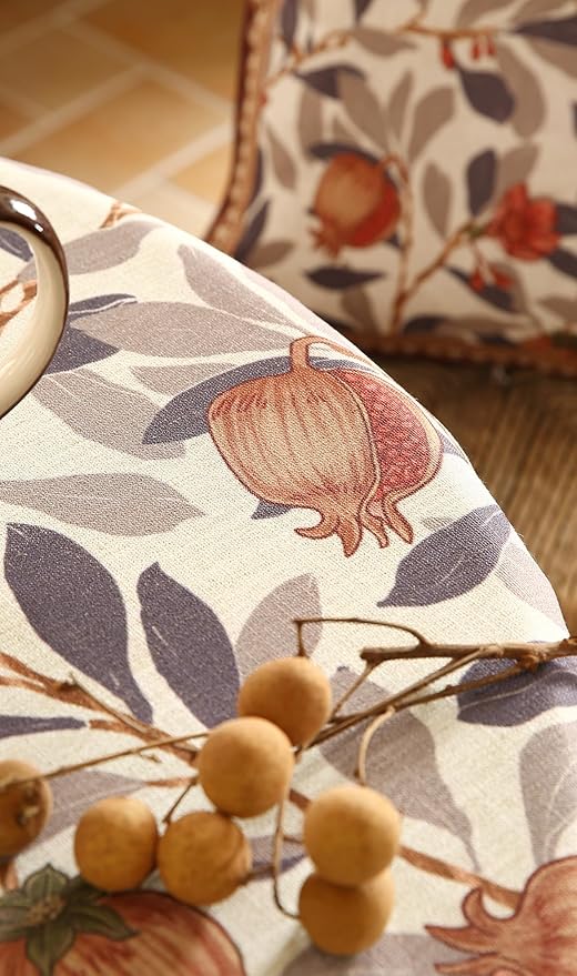 patdrea Designer Brown Tablecloth for Round Tables,Framhouse Linen Pomegranates and Leaves Tree Linen Tablecloth,Fall Fruits Table Cover Cloth Decor for Kitchen Dining Christmas,Diameter 67"