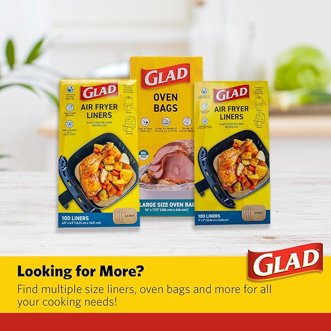 Glad Air Fryer Liners, Nonstick and Heat Resistant, Food Grade Material, Suitable for Round and Square Air Fryers, Air Fryer Accessories, 9” x 9” - 100 Count