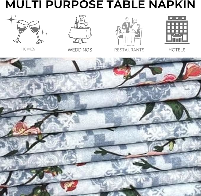 Bedding Craft Cotton Cloth Dinner Napkins Set of 12 – 18x18 Birds Print Design with 1" Fold – Reusable Machine Washable Fabric Napkins for Parties, Dining & Everyday Use