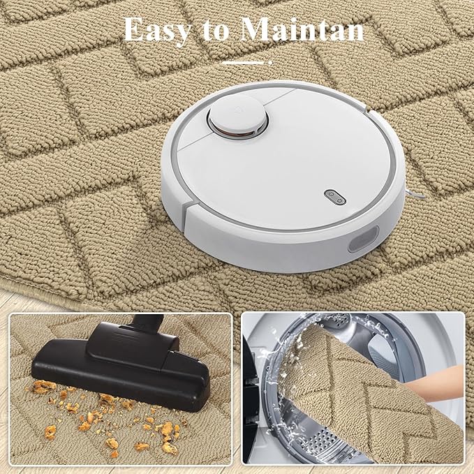 hicorfe Kitchen Rugs and Mats Sets,Super Absorbent Polypropylene Non-Slip Rug,Soft Comfort Floor Mat,Washable for Kitchen,Hallway,Office,Sink,Laundry(24" x 35",Beige)