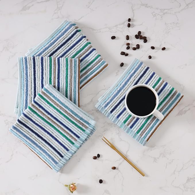 Oeleky Kitchen Dishcloths for Washing Dishes, Ultra Absorbent Dish Rags, Cotton Cleaning Cloths Pack of 8, 12x12 Inches