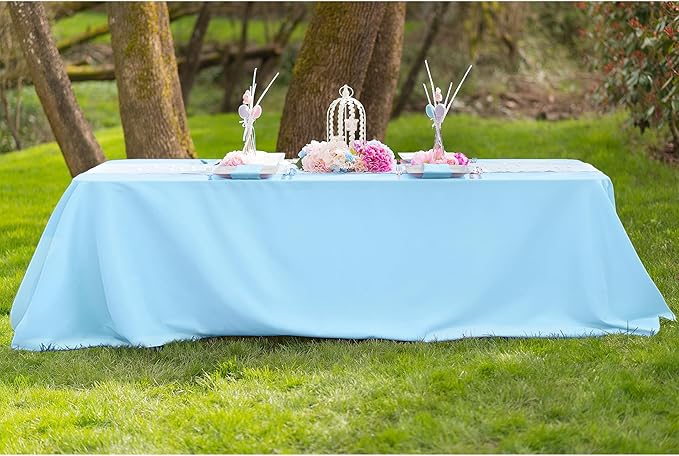 LTC LINENS Baby Blue 2-Pack Rectangular Tablecloths 90 in x 156 in with Rounded Corners - Table Covers for 8 ft Table Floor-Length Drop - Wrinkle Resistant Polyester Fabric Cloth for Wedding, Party