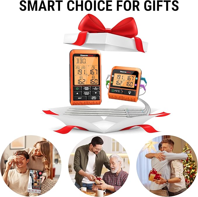 ThermoPro TP829 1000ft Wireless Meat Thermometer Digital for Grilling and Smoking, 4 Meat Probes Grill Thermometer for Outside Grill, BBQ Thermometer for Cooking Turkey Temperature Indicator