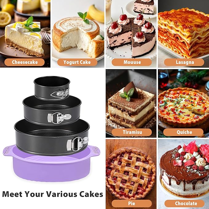 Springform Pan Set of 3 Leakproof Spring Form Pans for Cheesecake, Nonstick 4 7 9 Inch Cheesecake Pan with Silicone Protector, Springform Cheese Cake Pans Sets for Baking with 50Pcs Parchment Paper