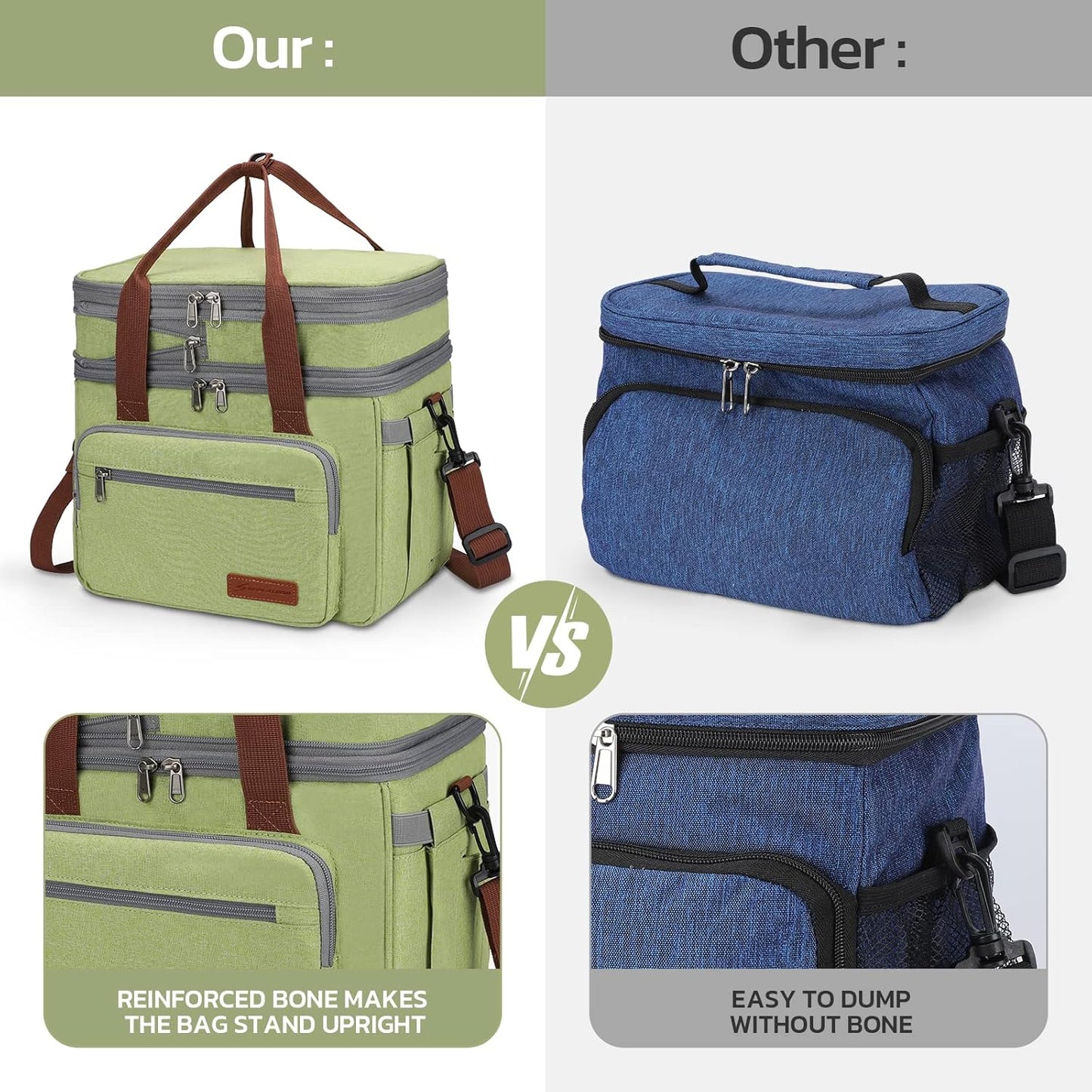 Maelstrom Lunch Bag Women,23L Insulated Lunch Box For Men Women,Expandable Double Deck Lunch Cooler Bag,Lightweight Leakproof Lunch Tote Bag With Side Tissue Pocket,Green