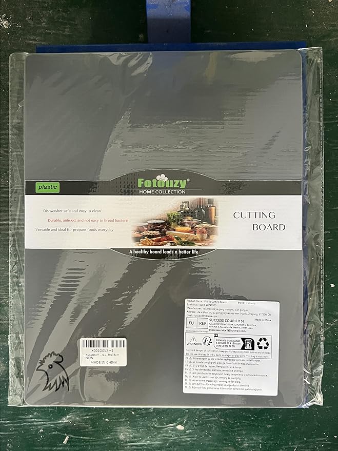 Fotouzy Flexible Plastic Cutting Board Mats with Food Icons, BPA-Free, Non-Porous, 100% Non-slip Back and Dishwasher Safe, Unique Modern Neutral Colors, Set of 4 Gray