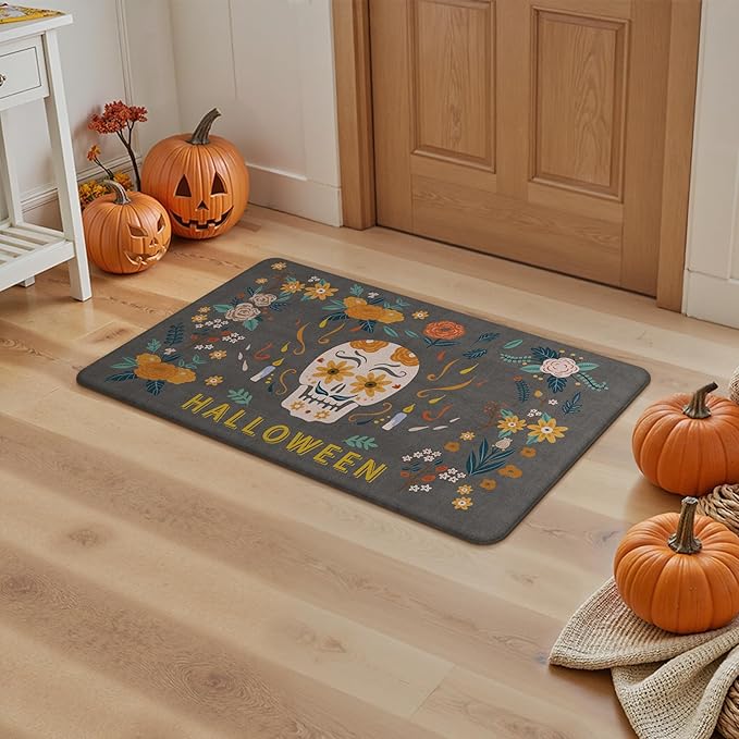 GENIMO Halloween Decorations - Kitchen Mats for Floor, 2PCS Kitchen Rugs, Cushioned Anti Fatigue Mat for Home Decor, Waterproof Non-Slip Comfort Standing Mat for Laundry, 17.3"x59"+17.3"x30", Grey
