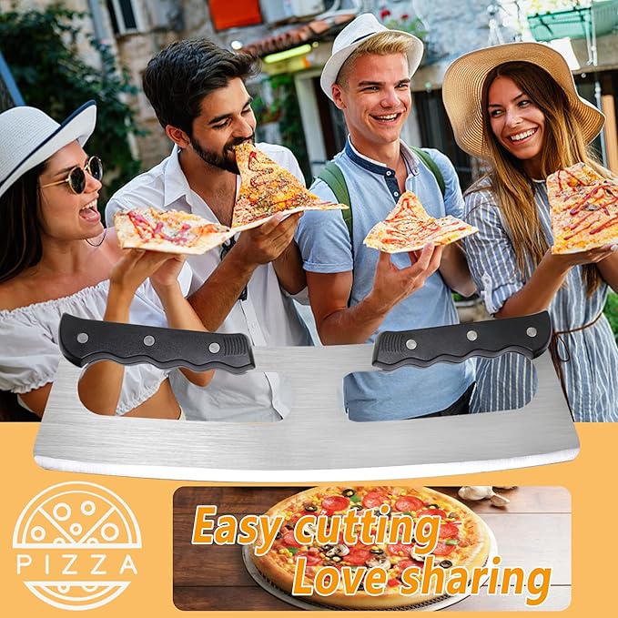 MS WGO Pizza Cutter Rocker Knife Pizza Slicer Kitchen Tools, Stainless Steel Large Pizza Cutter Wheel With Plastic Cover Baking Tools Accessories,Dishwasher Safe
