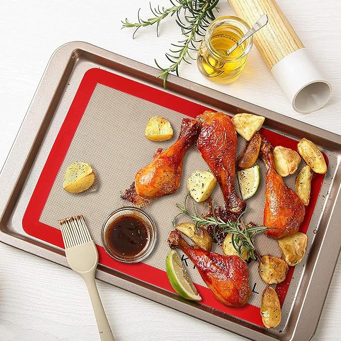 Silicone Baking Mats Quarter Sheet 3 Pack - BPA Free Reusable Non-Stick Silicone Baking Sheets for Oven Cookies Macarons Pizza - Induction Cooktop Protector, Cooking Essentials Kitchen Accessories