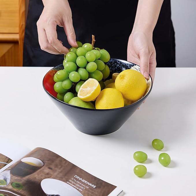 Japanese Ramen Bowl Set with Red Fuji Design - 60oz Large Ceramic Bowls, Spoons, Chopsticks for Ramen, Pho, Salad, Poke - Premium Gift for Ramen Lovers - Microwave & Dishwasher Safe