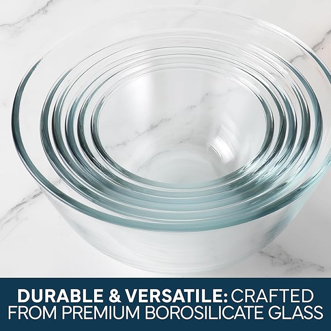 COOK WITH COLOR 12 Pc Glass Mixing Bowl Set with Lids – Borosilicate Glass Nesting Bowls for Cooking, Baking and Meal Prep, Blue