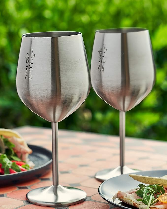 Gusto Nostro Stainless Steel Wine Glass - 18 oz - Cute, Unbreakable Wine Glasses for Travel, Camping and Pool - Fancy, Unique and Cool Portable Metal Wine Glass for Outdoor Events, Picnics (Set of 2)