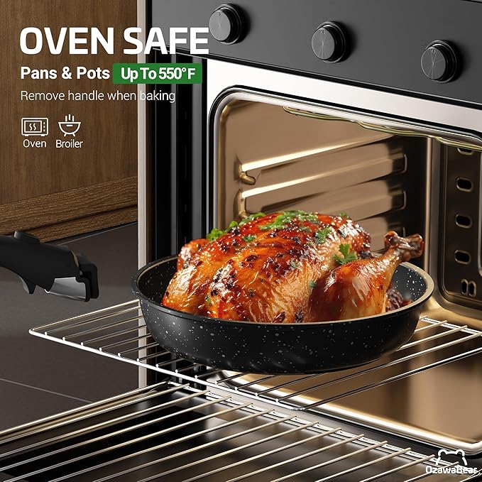 23 Pcs Pots and Pans Set Non Stick, Ceramic Cookware Set Non Toxic with Detachable Handles, Healthy Induction Cookware Oven Safe RV Kitchen Set, PFAS PFOA & PTFE Free, Black