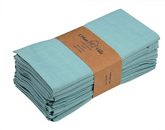 Urban Villa Easter Napkins Aqua Color Cloth Napkins (Set of 12) Oversized 20x20 Inches 100% Cotton Slub Premium Quality Soft Durable with Mitered Corners Reusable Washable Everyday Use Napkins