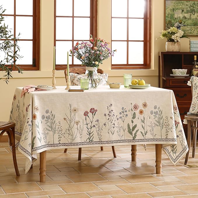Floral Tablecloth for Square Tables,Linen Table Cloth with Colorful Flowers Pattern,Heavy Durable Table Cover for Dining Thanksgiving Kitchen Decor Party Banquet Christmas,55"*55"