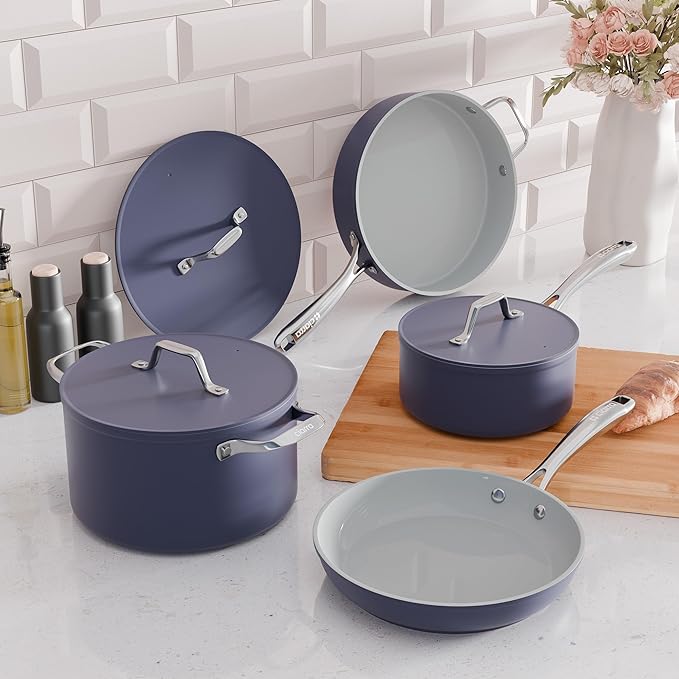 CIARRA Nonstick Ceramic Frying Pan, Non Toxic, PTFE & PFOA Free, Oven Safe & Compatible with All Stovetops, 10.2 Inches, Blue