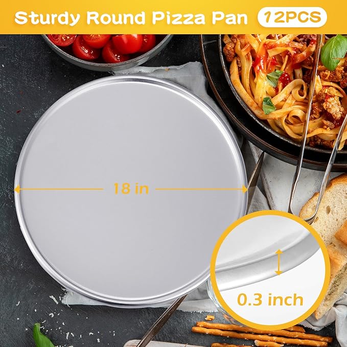 12 Pieces Pizza Pan Bulk Restaurant Aluminum Pizza Pan Set Round Pie Cake Plate Rust Free Cake Tray for Oven Baking Home Kitchen Restaurant Easy Clean(18 Inch)