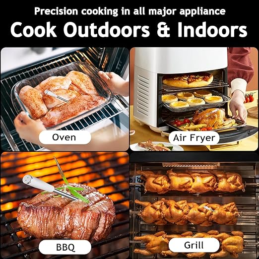 Meat Thermometer Digital Wireless with 800ft Range, Bluetooth 5.3 Food Thermometer with Dual-Temperature Probe, LCD Display and App&Case Setting for Grilling Smoking Cooking