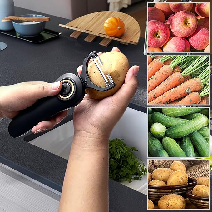 3-in-1 Electric Peeler | Auto Blade for Fruits/Vegetables | 3 Interchangeable Blades | Type-C Charging,Battery Capacity 1500 mAh | Kitchen, Travel, Camping