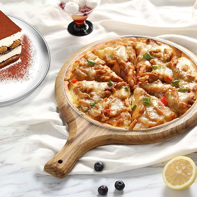 13½ inch Pizza Pan Set, Set of 3, Stainless Steel Pizza Pan Set Large Pizza Oven Pans Tray for Baking Serving, Healthy & Heavy Duty, Dishwasher Safe & Easy Clean