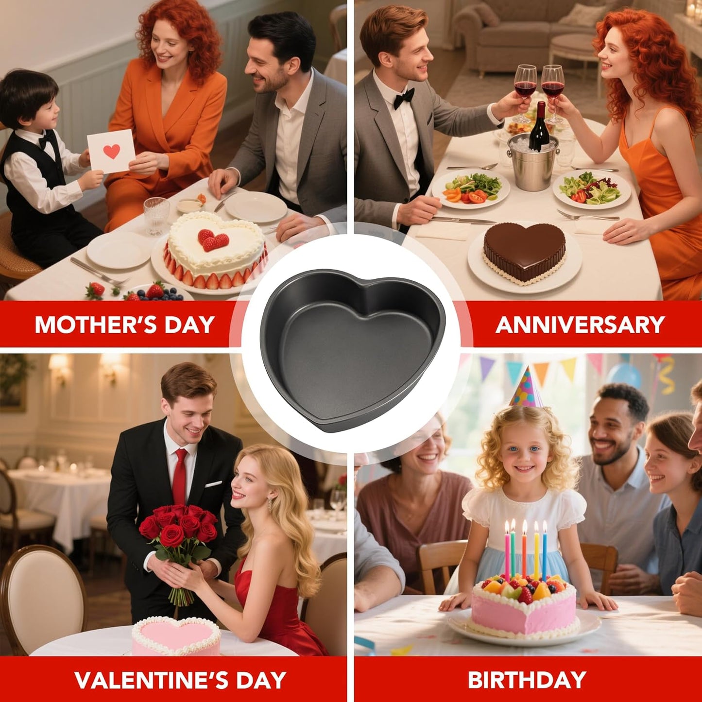 Tiawudi Heart Shaped Cake Pans, Large Baking Pan for Lovely Cakes, Nonstick Baking Molds, 9 Inch Cake Tins for Wedding, Birthday, Party & Family, Set of 2